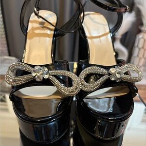 Wild Diva Elegant Black Chunky Heel with Rhinestone Embellishments